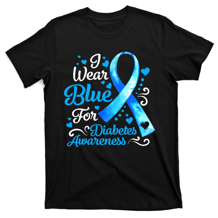 I Wear Blue For Diabetes Awareness Blue Ribbon Womens T-Shirt