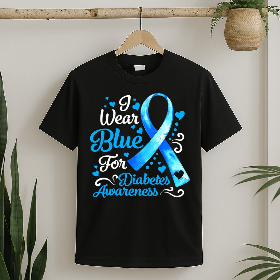 I Wear Blue For Diabetes Awareness Blue Ribbon Womens T-Shirt