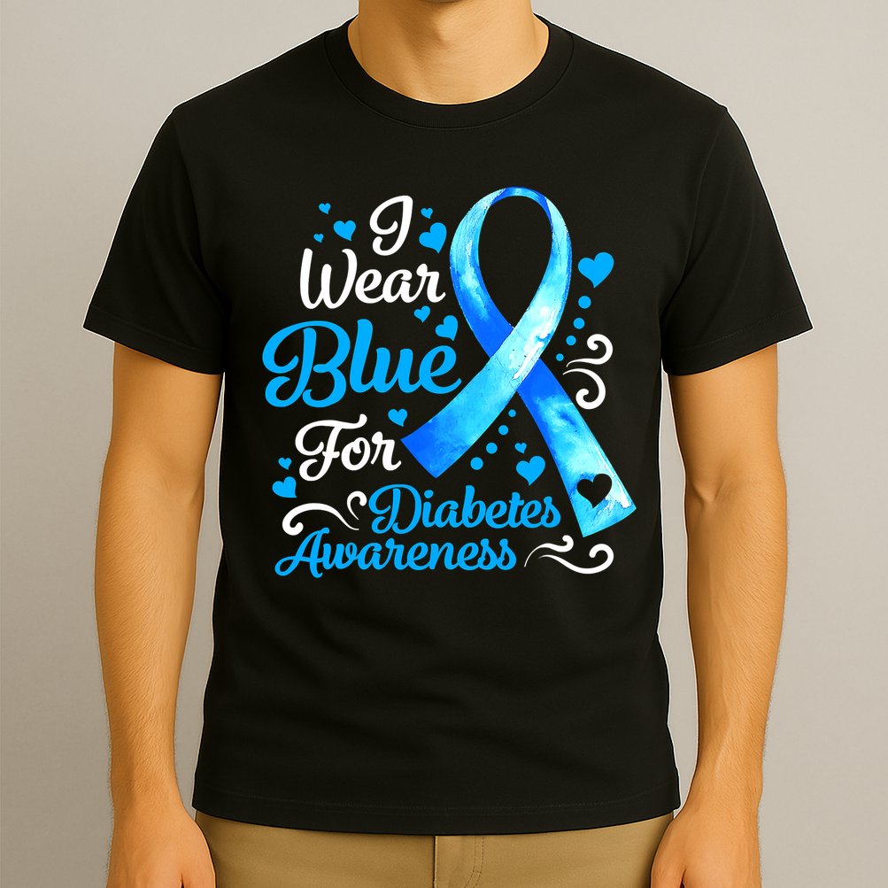 I Wear Blue For Diabetes Awareness Blue Ribbon Womens T-Shirt