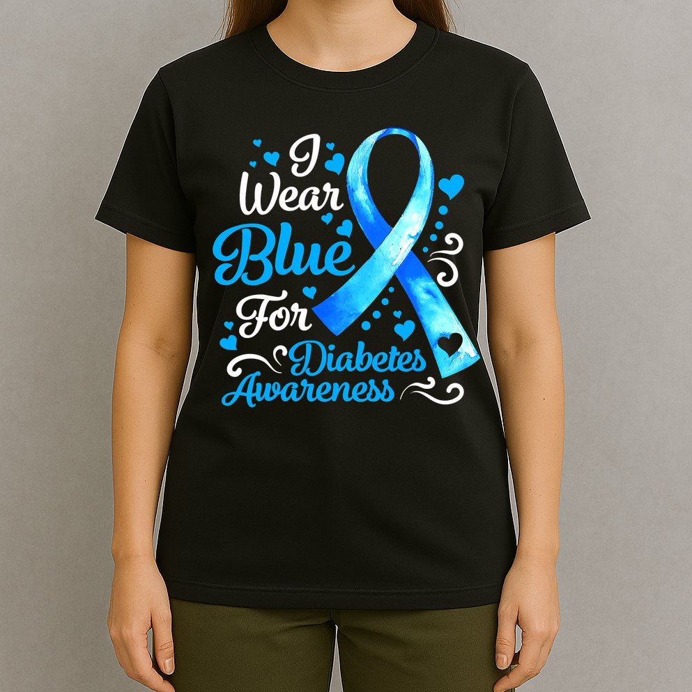 I Wear Blue For Diabetes Awareness Blue Ribbon Womens T-Shirt