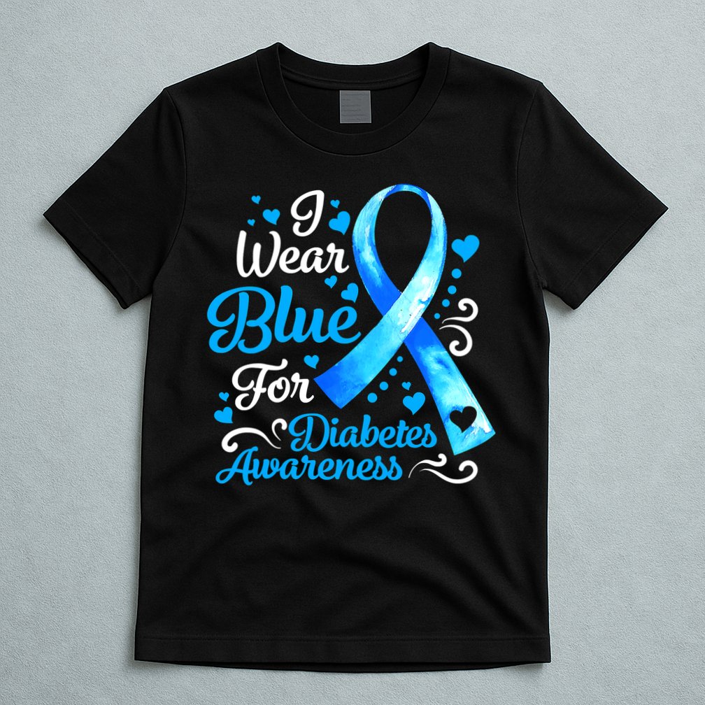 I Wear Blue For Diabetes Awareness Blue Ribbon Womens T-Shirt