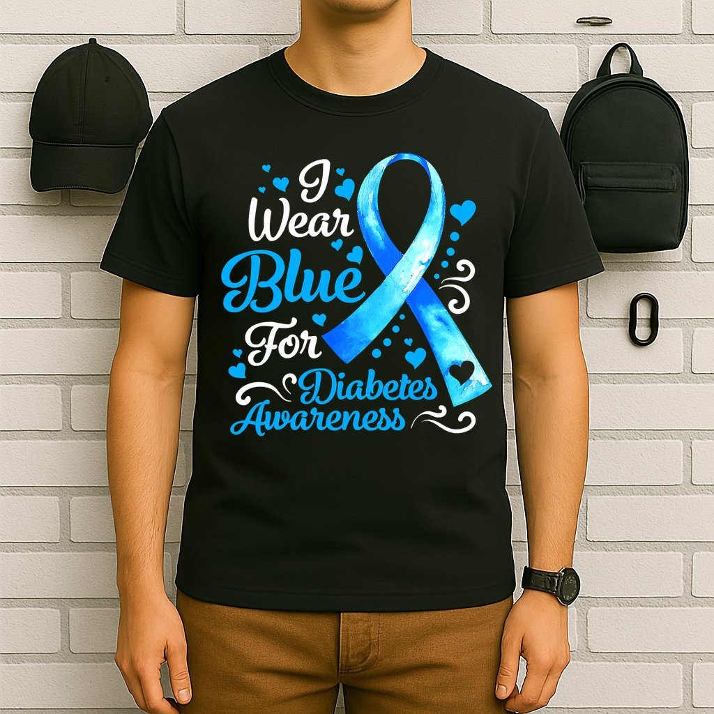 I Wear Blue For Diabetes Awareness Blue Ribbon Womens T-Shirt