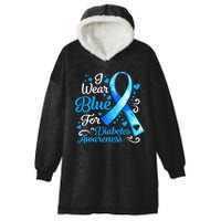 I Wear Blue For Diabetes Awareness Blue Ribbon Womens Hooded Wearable Blanket