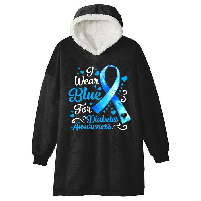 I Wear Blue For Diabetes Awareness Blue Ribbon Womens Hooded Wearable Blanket