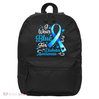 I Wear Blue For Diabetes Awareness Blue Ribbon Womens 16 in Basic Backpack