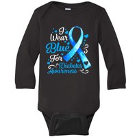 I Wear Blue For Diabetes Awareness Blue Ribbon Womens Baby Long Sleeve Bodysuit