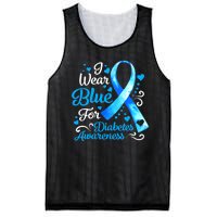 I Wear Blue For Diabetes Awareness Blue Ribbon Womens Mesh Reversible Basketball Jersey Tank