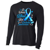 I Wear Blue For Diabetes Awareness Blue Ribbon Womens Cooling Performance Long Sleeve Crew