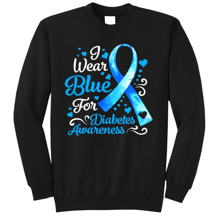 I Wear Blue For Diabetes Awareness Blue Ribbon Womens Tall Sweatshirt