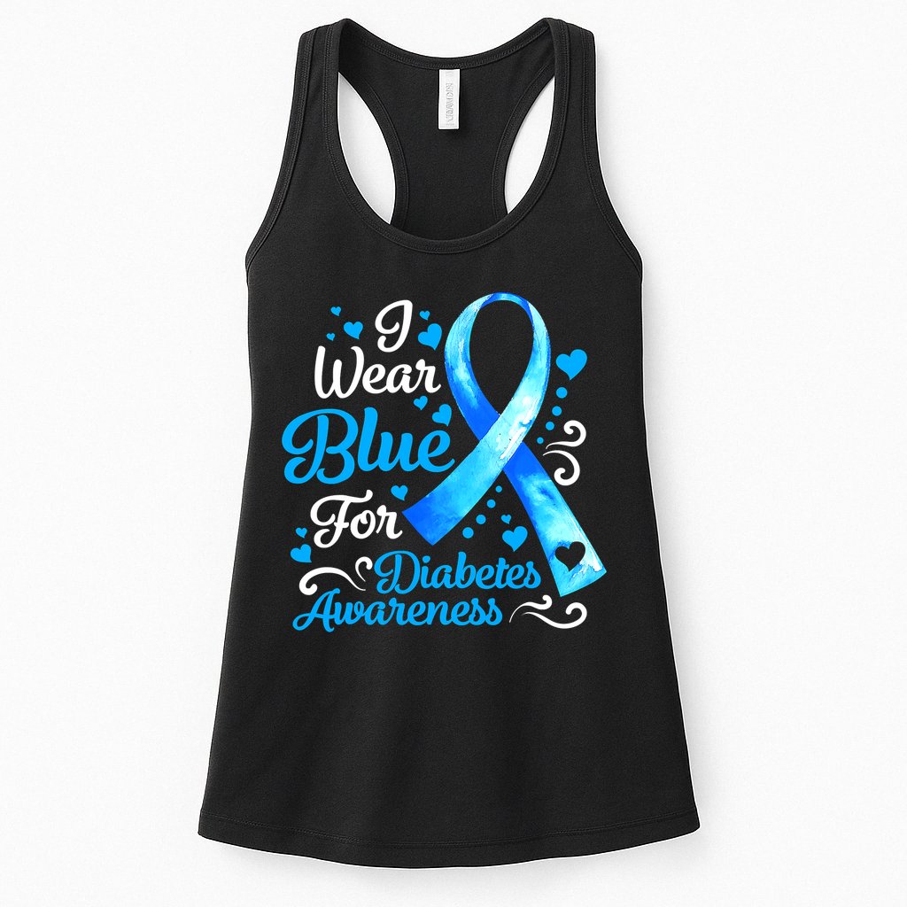 I Wear Blue For Diabetes Awareness Blue Ribbon Womens Womens Tank Top