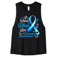 I Wear Blue For Diabetes Awareness Blue Ribbon Womens Women's Racerback Cropped Tank