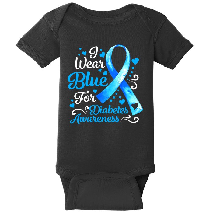 I Wear Blue For Diabetes Awareness Blue Ribbon Womens Baby Bodysuit