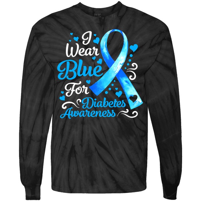 I Wear Blue For Diabetes Awareness Blue Ribbon Womens Tie-Dye Long Sleeve Shirt