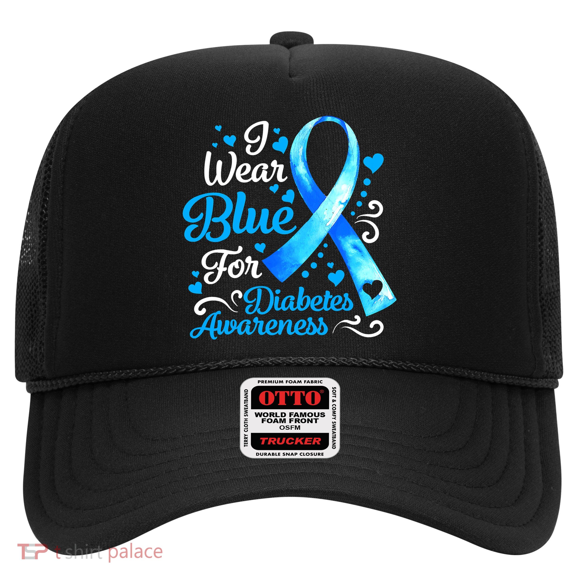 I Wear Blue For Diabetes Awareness Blue Ribbon Womens Trucker Hat