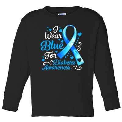 I Wear Blue For Diabetes Awareness Blue Ribbon Womens Toddler Long Sleeve Shirt