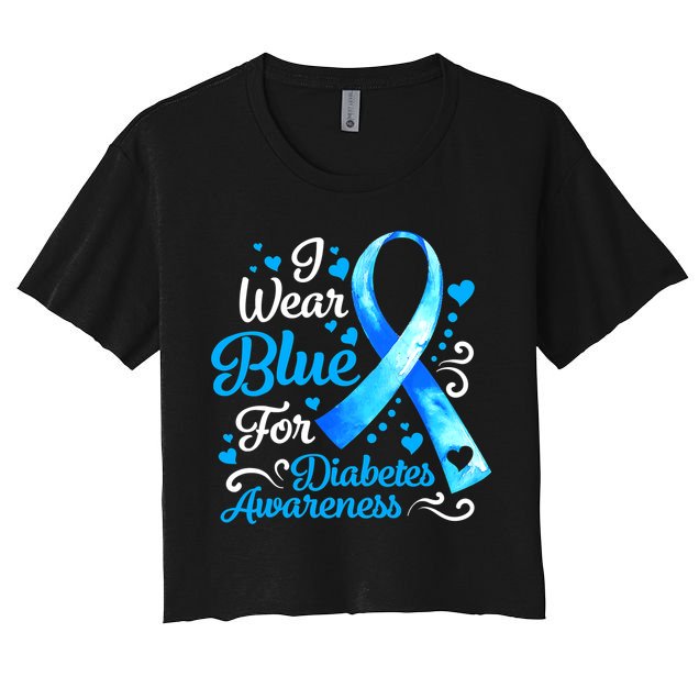 I Wear Blue For Diabetes Awareness Blue Ribbon Womens Crop Top