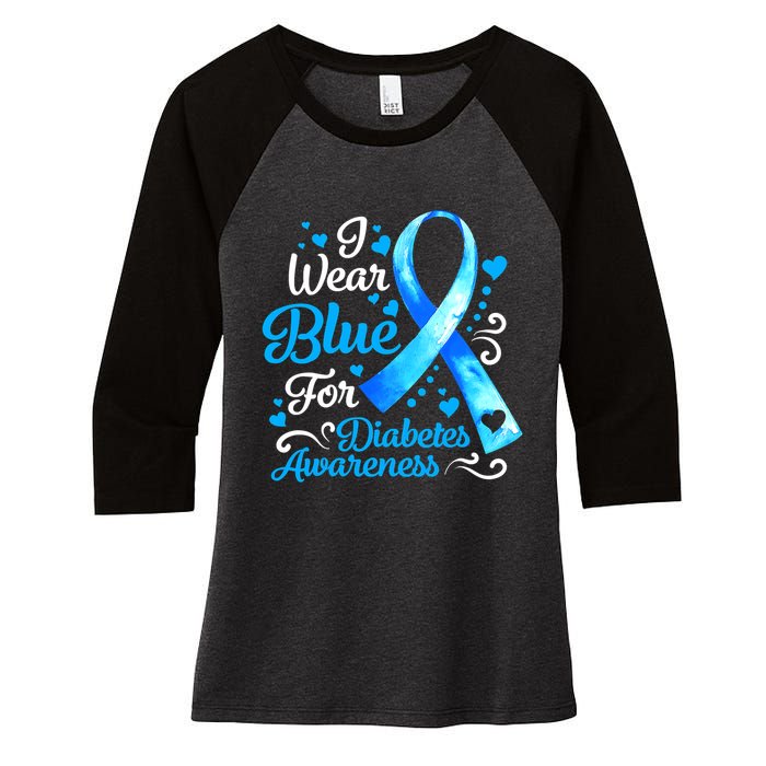 I Wear Blue For Diabetes Awareness Blue Ribbon Womens Women's Tri-Blend 3/4-Sleeve Raglan Shirt