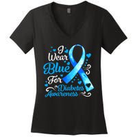 I Wear Blue For Diabetes Awareness Blue Ribbon Womens Women's V-Neck T-Shirt