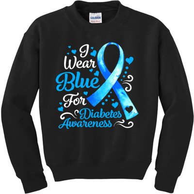 I Wear Blue For Diabetes Awareness Blue Ribbon Womens Kids Sweatshirt