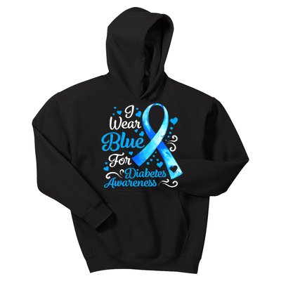 I Wear Blue For Diabetes Awareness Blue Ribbon Womens Kids Hoodie