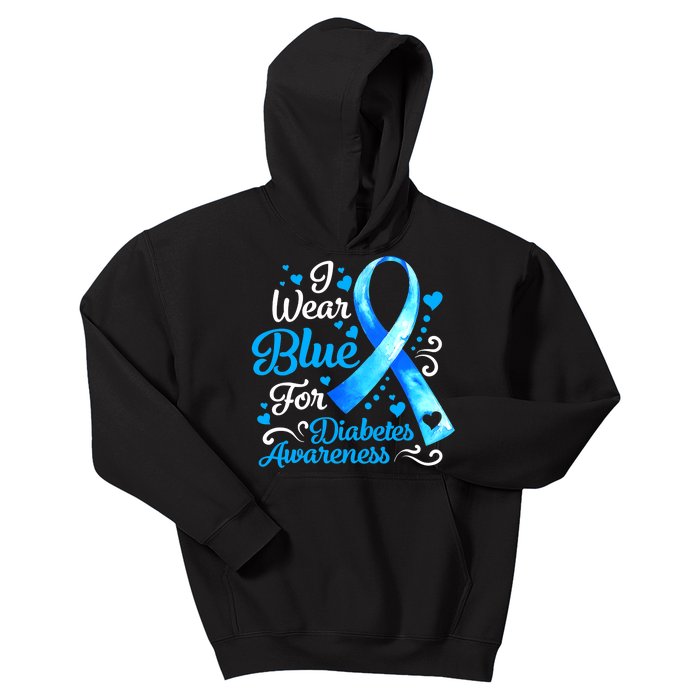 I Wear Blue For Diabetes Awareness Blue Ribbon Womens Kids Hoodie