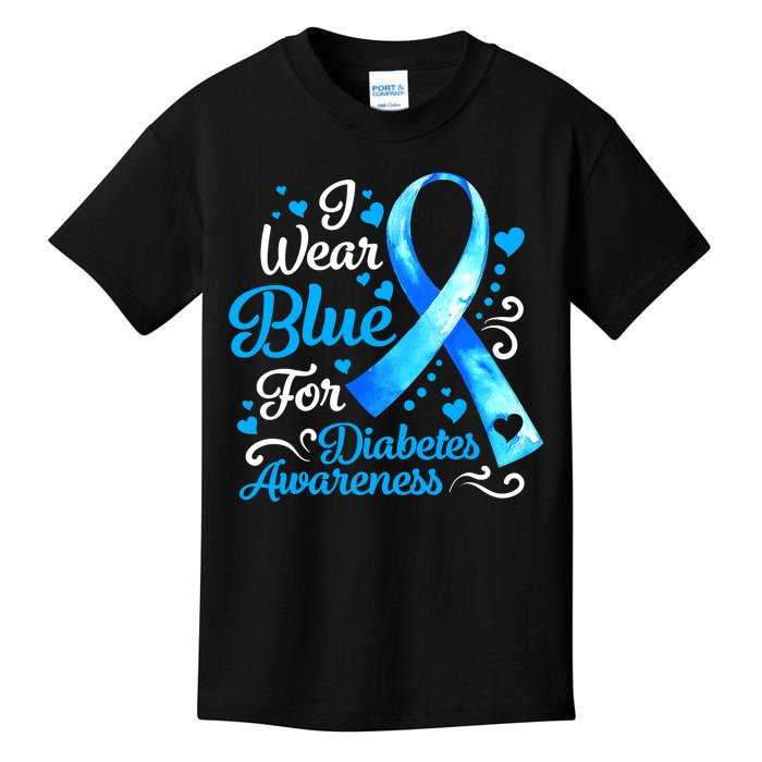 I Wear Blue For Diabetes Awareness Blue Ribbon Womens Kids T-Shirt