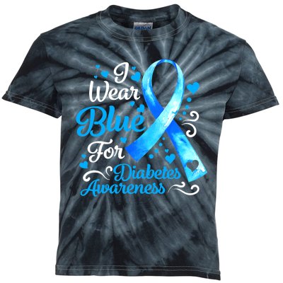 I Wear Blue For Diabetes Awareness Blue Ribbon Womens Kids Tie-Dye T-Shirt