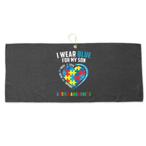 I Wear Blue For My Son Autism Awareness month Large Microfiber Waffle Golf Towel