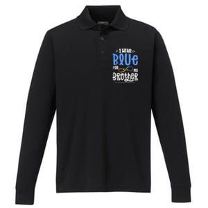 I Wear Blue For My Brother Autism Awareness Acceptance Gift Performance Long Sleeve Polo