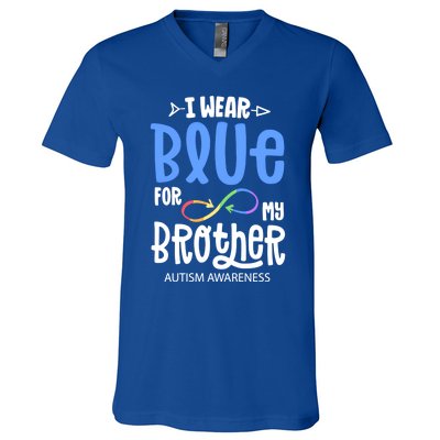 I Wear Blue For My Brother Autism Awareness Acceptance Gift V-Neck T-Shirt