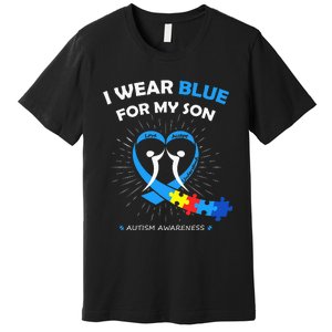 I Wear Blue For My Son Heart Support Autism Month Premium T-Shirt