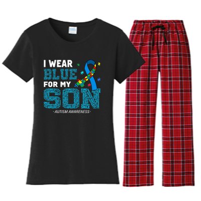 I Wear Blue For My Son Autism Awareness Month Women's Flannel Pajama Set