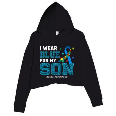 I Wear Blue For My Son Autism Awareness Month Crop Fleece Hoodie