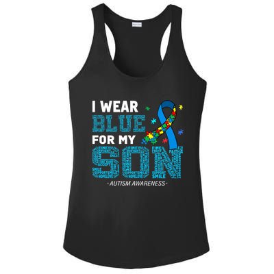 I Wear Blue For My Son Autism Awareness Month Ladies PosiCharge Competitor Racerback Tank