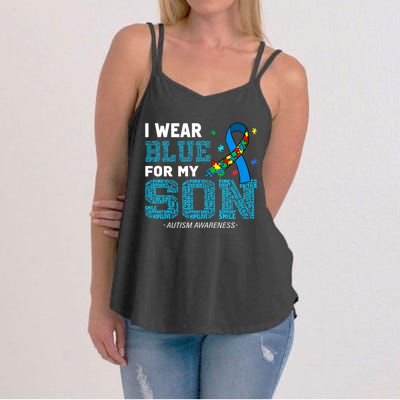 I Wear Blue For My Son Autism Awareness Month Women's Strappy Tank