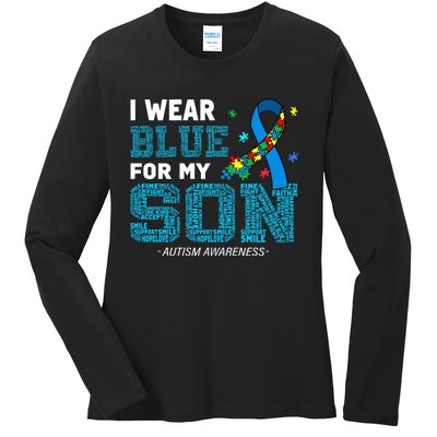 I Wear Blue For My Son Autism Awareness Month Ladies Long Sleeve Shirt