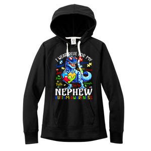 I Wear Blue For My Nephew Autism Awareness Dinosaur Gift Women's Fleece Hoodie