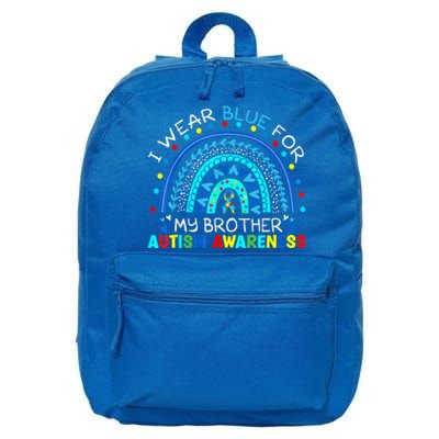 I Wear Blue For My Brother Autism Awareness Rainbow Gift 16 in Basic Backpack