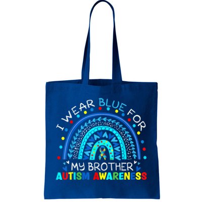 I Wear Blue For My Brother Autism Awareness Rainbow Gift Tote Bag