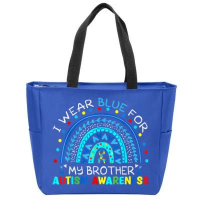 I Wear Blue For My Brother Autism Awareness Rainbow Gift Zip Tote Bag