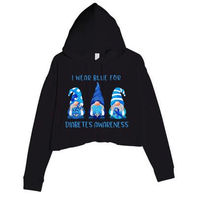 I Wear Blue For Diabetes Awareness Gnomes Peace Love Cure Crop Fleece Hoodie