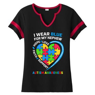 I Wear Blue For My Nephew Autism Awareness Month Uncle Aunt Gift Ladies Halftime Notch Neck Tee