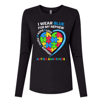 I Wear Blue For My Nephew Autism Awareness Month Uncle Aunt Gift Womens Cotton Relaxed Long Sleeve T-Shirt