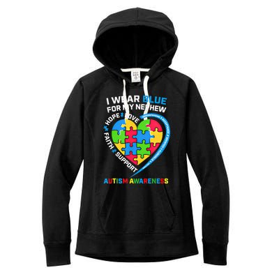 I Wear Blue For My Nephew Autism Awareness Month Uncle Aunt Gift Women's Fleece Hoodie