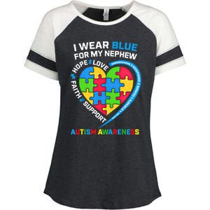 I Wear Blue For My Nephew Autism Awareness Month Uncle Aunt Gift Enza Ladies Jersey Colorblock Tee