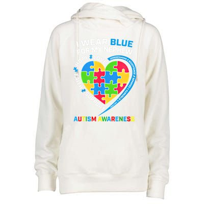 I Wear Blue For My Nephew Autism Awareness Month Uncle Aunt Gift Womens Funnel Neck Pullover Hood