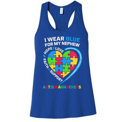 I Wear Blue For My Nephew Autism Awareness Month Uncle Aunt Gift Women's Racerback Tank