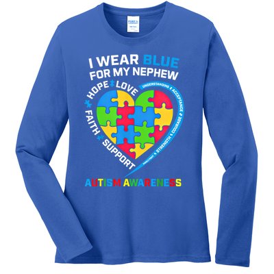 I Wear Blue For My Nephew Autism Awareness Month Uncle Aunt Gift Ladies Long Sleeve Shirt