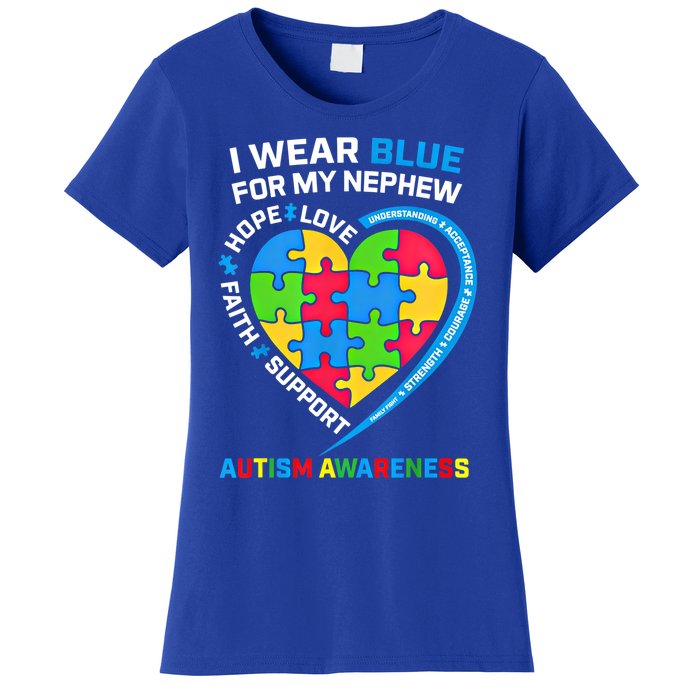 I Wear Blue For My Nephew Autism Awareness Month Uncle Aunt Gift Women's T-Shirt