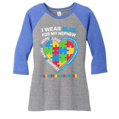 I Wear Blue For My Nephew Autism Awareness Month Uncle Aunt Gift Women's Tri-Blend 3/4-Sleeve Raglan Shirt